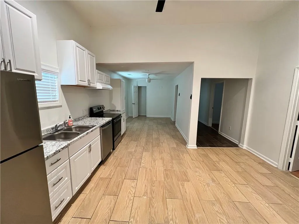 View of kitchen & dining room from the rear of the home.