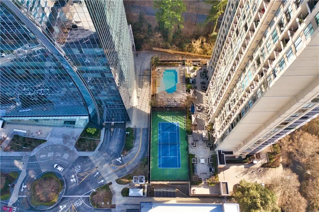 Bird's eye view of a pool area