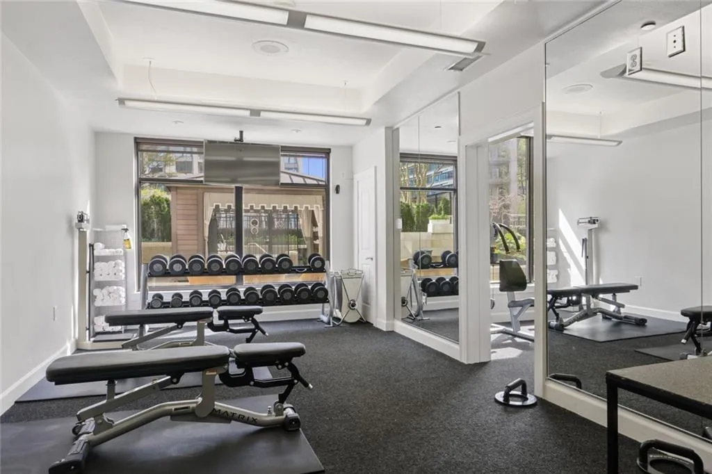 Workout area with a raised ceiling