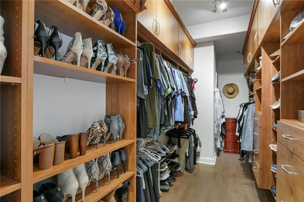 Spacious closet with dark wood-type flooring