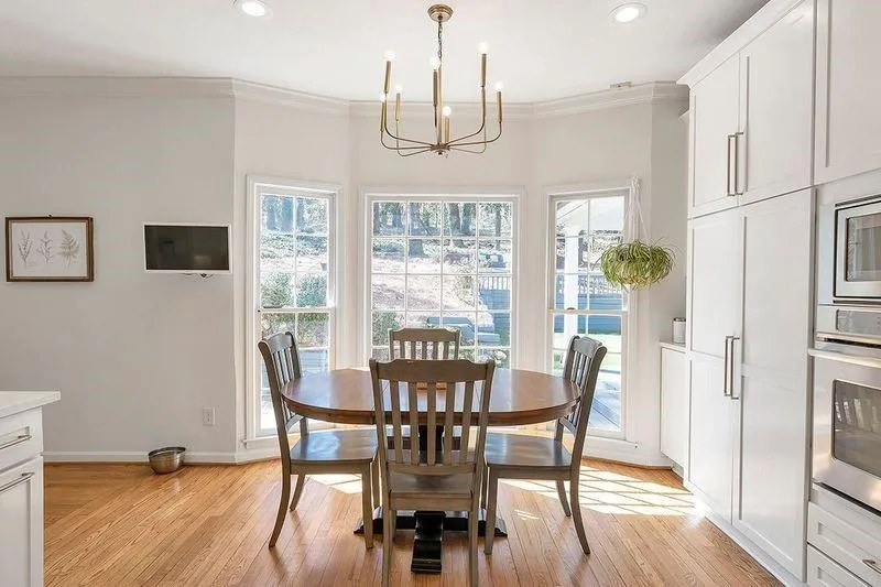 Eat in area looks out to backyard oasis