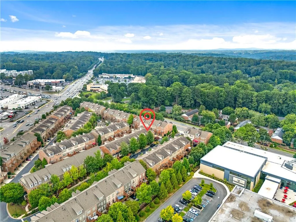 Aerial view of a heavily wooded area