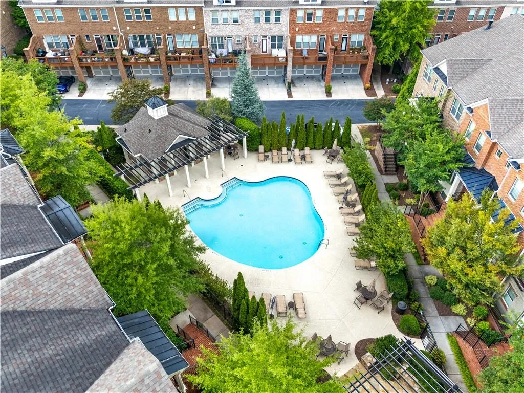 Drone / aerial view of a pool area