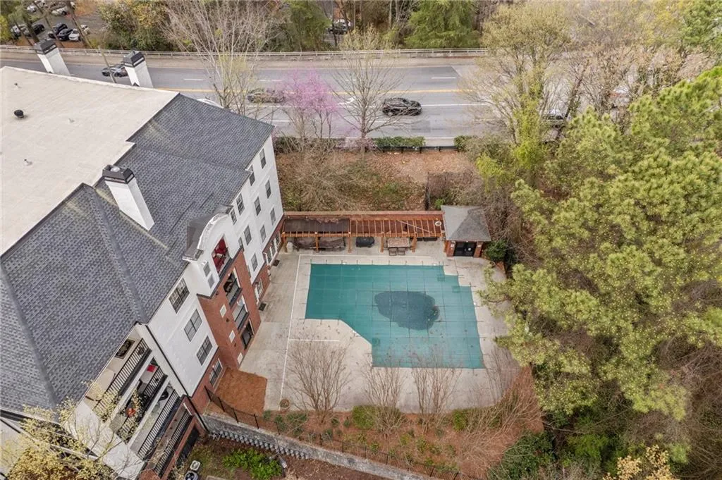 Aerial view of a pool area
