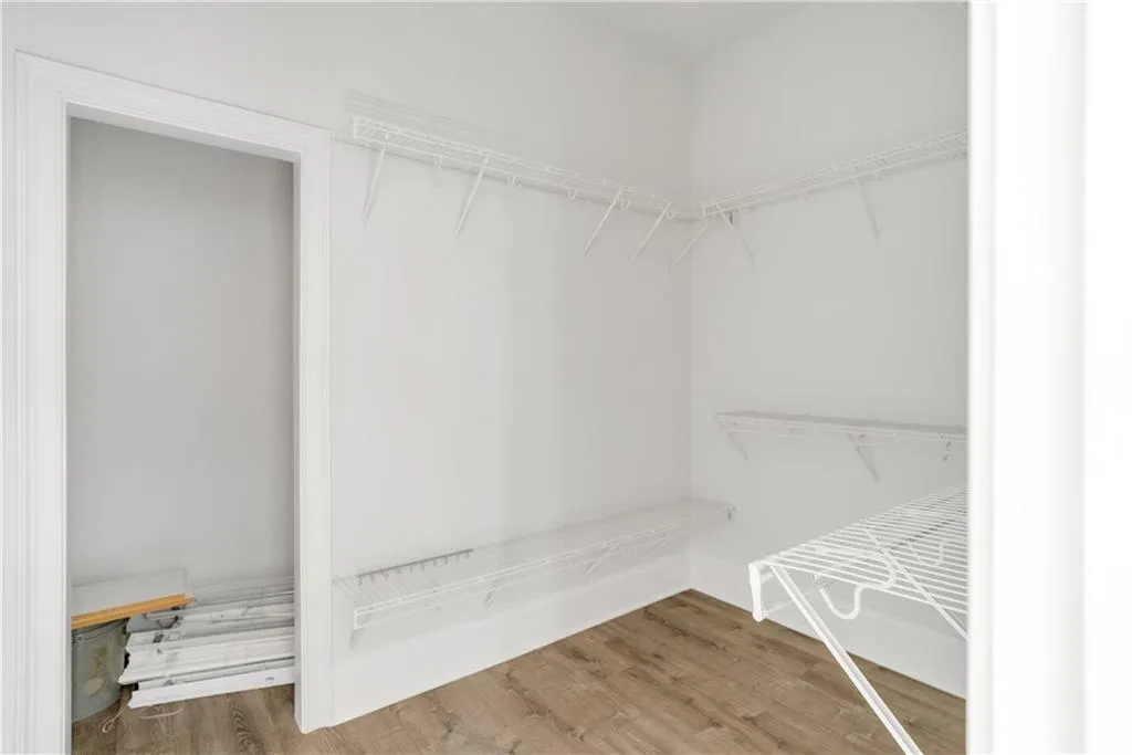 Walk in closet with wood finished floors