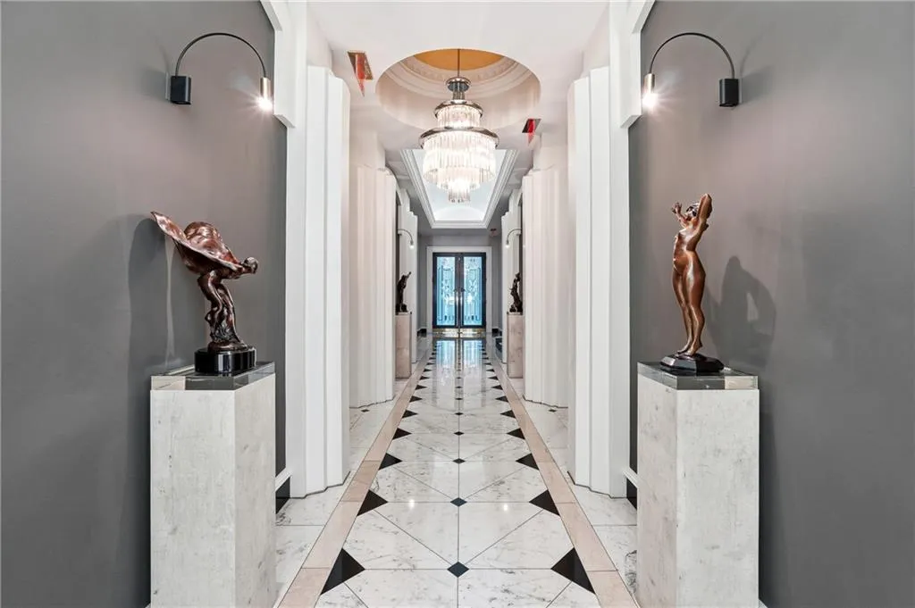 Hallways to the 8 elevators