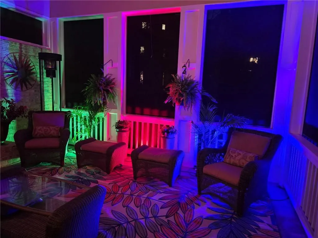 Screened in Patio at night.