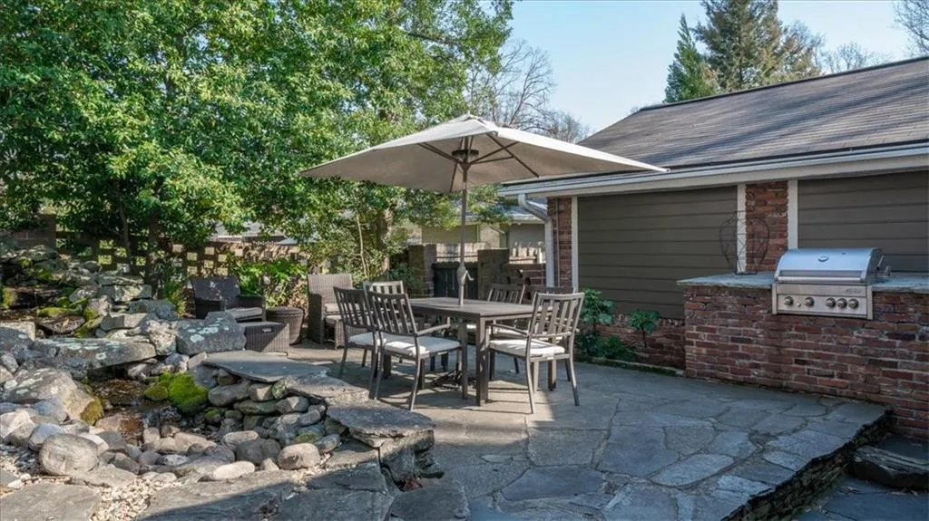 View of terrace featuring area for grilling and an outdoor kitchen
