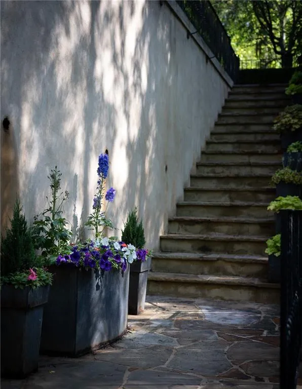 Stairs from terrace level to the pool