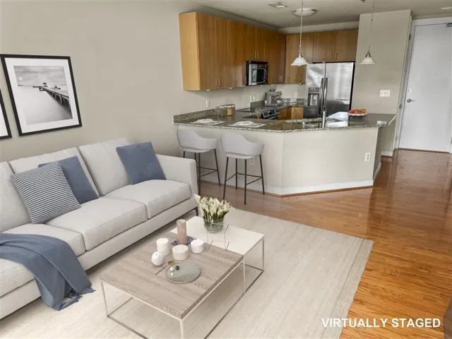 Living room with light wood finished floors