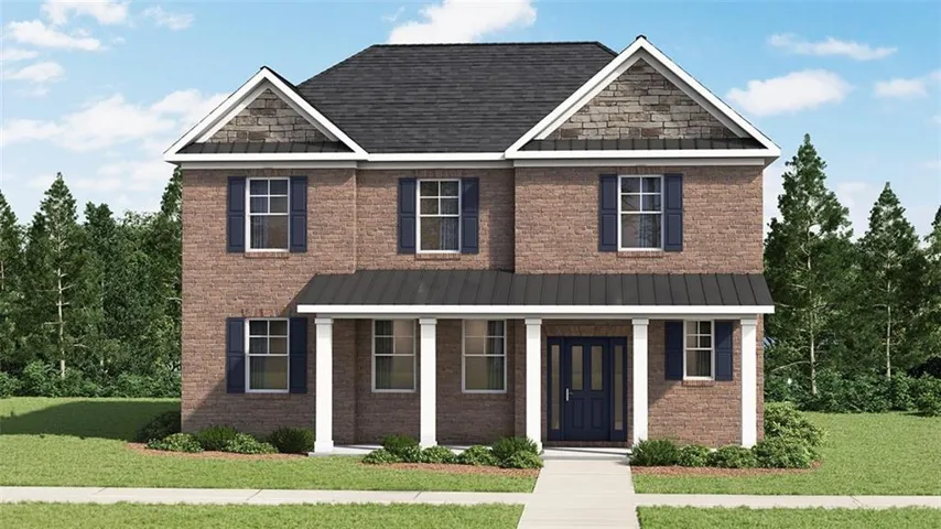 Brick facade with stone accent gables