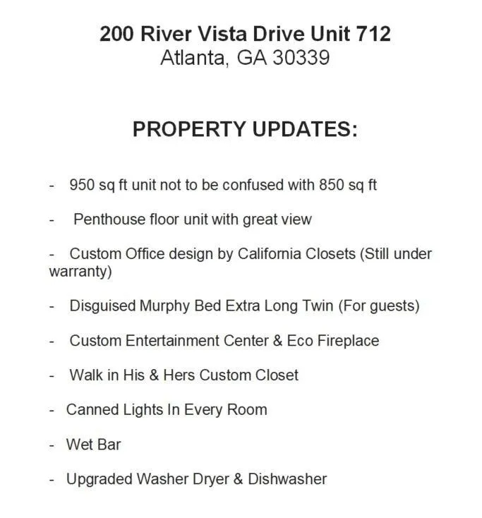200 River Vista Drive Unit 712, Atlanta, Georgia 30339, 1 Bedroom Bedrooms, ,1 BathroomBathrooms,Residential,Sold,200 River Vista Drive Unit 712,6007407