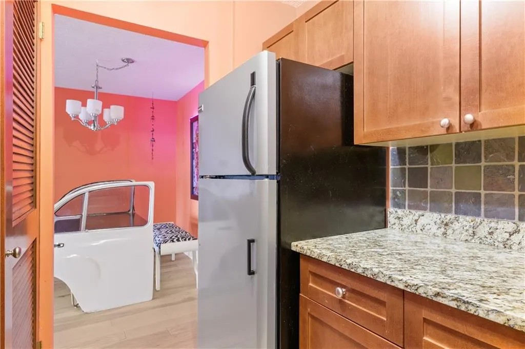 Lots of cabinet space for storage. Laundry closet can house stackable washer and dryer or utilize the convenience of the commerical laundry room located downstairs as one of the amenities.