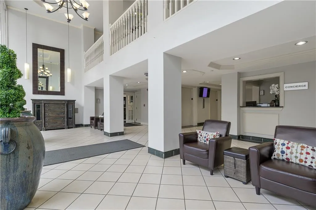 Elegant lobby with 24 hour Concierge.  The Concierge can accept your packages and announce your guests.
