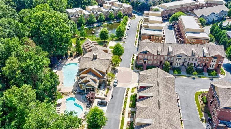 Drone / aerial view of a pool area