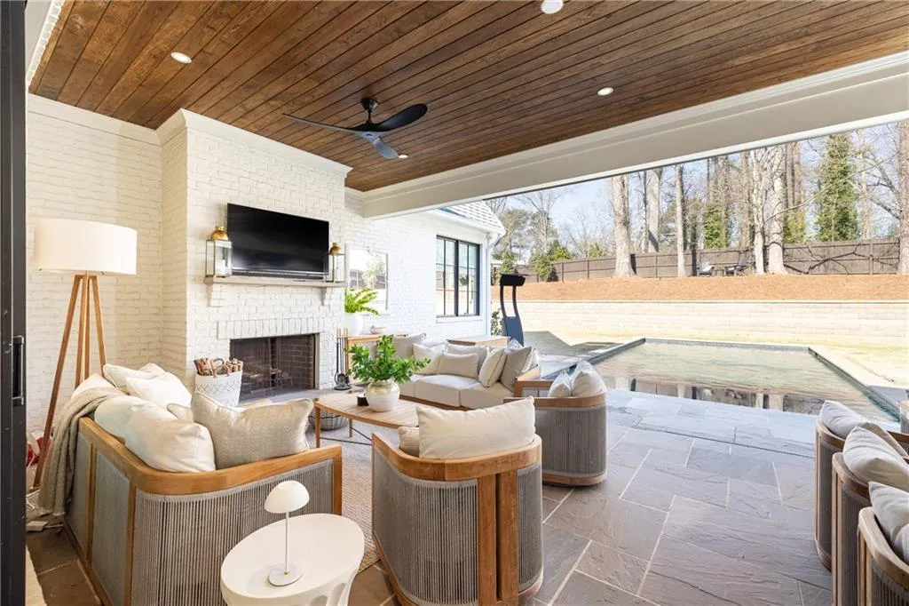 Patio Fireplace TV and Pool