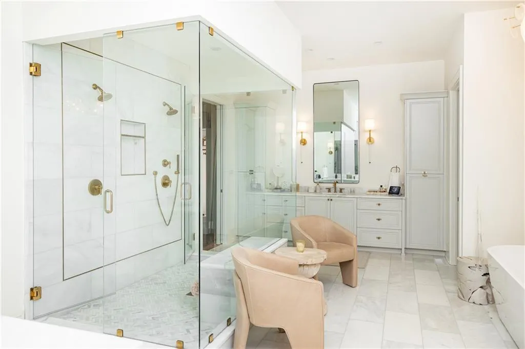 Primary bathroom double shower double vanity