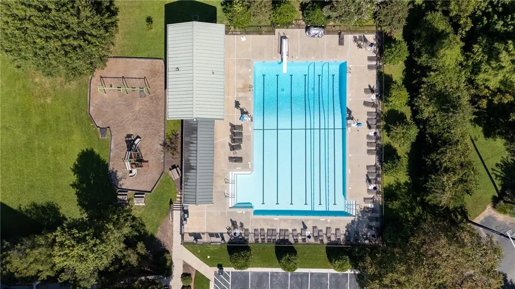 Drone / aerial view of a pool