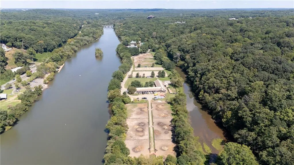 Aerial view of a nearby body of water