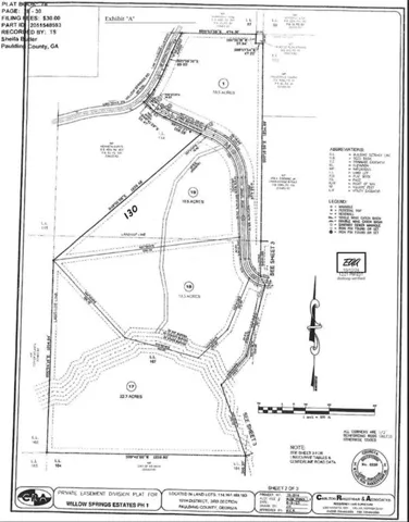 Private Easement Division Plat. Detailing the division of the property into specific sections