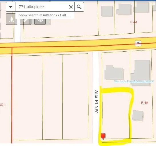 Map showing property parcels