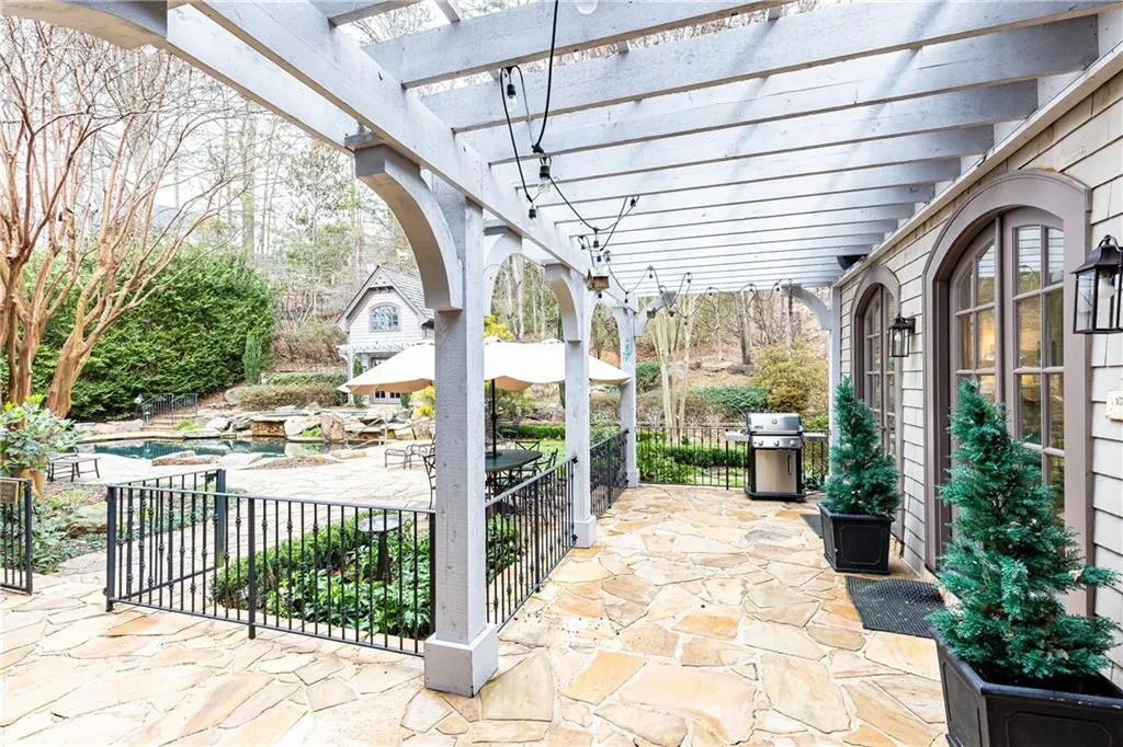 View of Backyard from pergola outside family room.