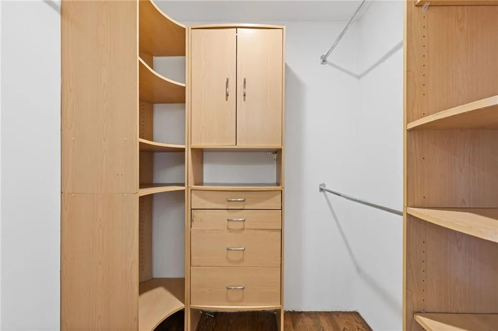 Walk in closet featuring dark wood finished floors