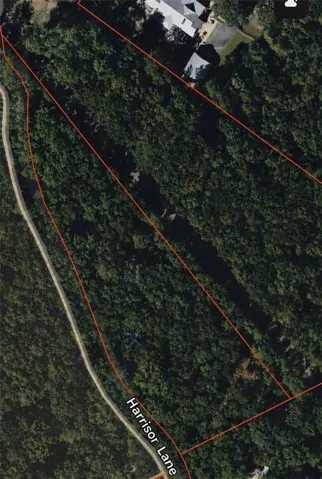 Aerial Property Map. Displaying the property boundary lines and street identification for Harrison Lane