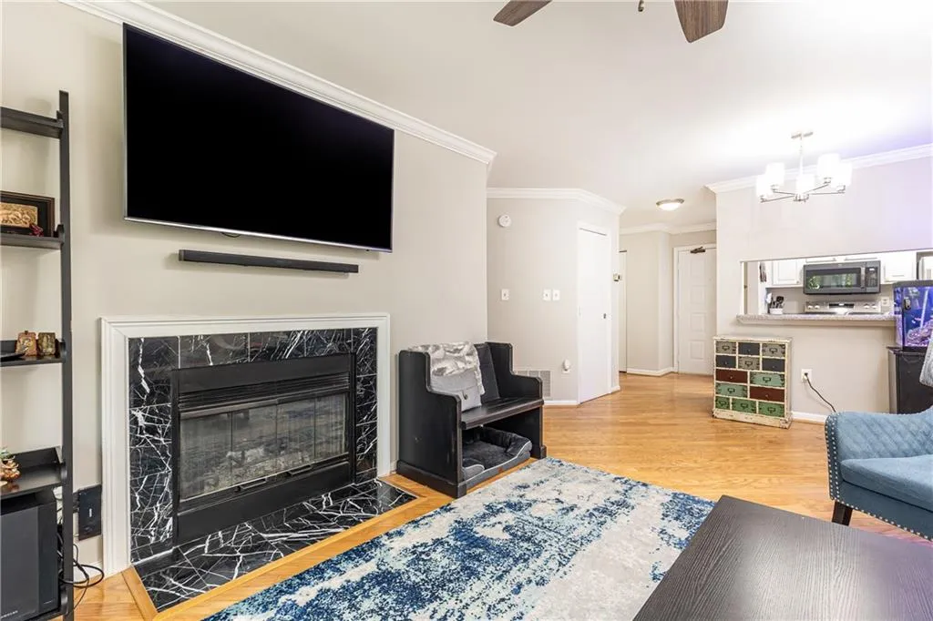 Dual-sided fireplace. View in living.