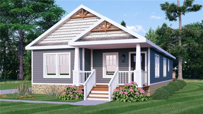 View of front of home featuring a front yard and a porch