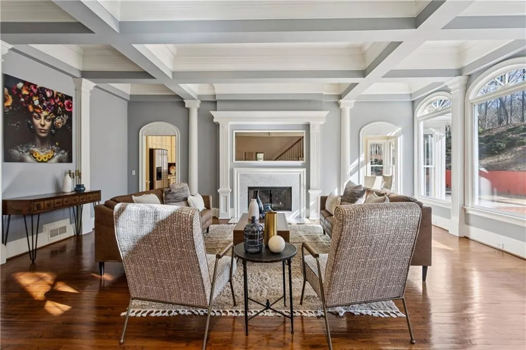 Welcoming family room with gas fireplace