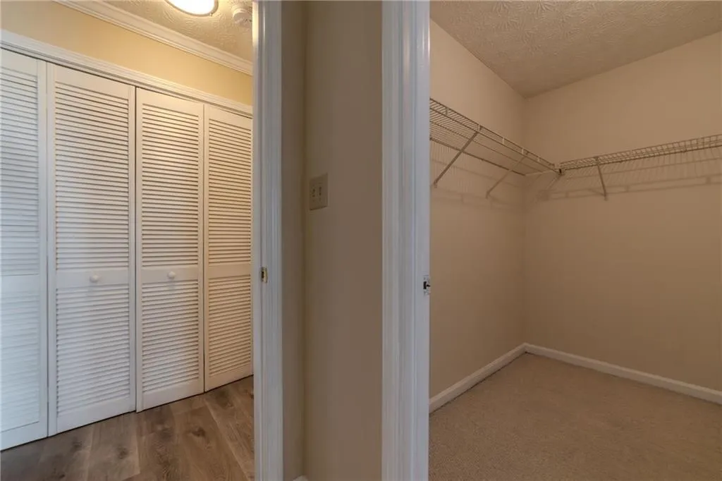 Walk in closet with wood finished floors