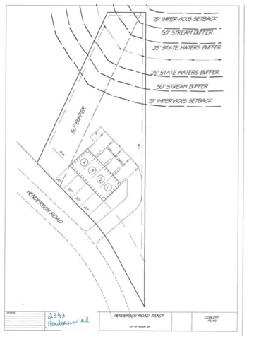 Concept Plan. Illustrating the Henderson Road Tract with impervious setbacks and stream buffers for the property