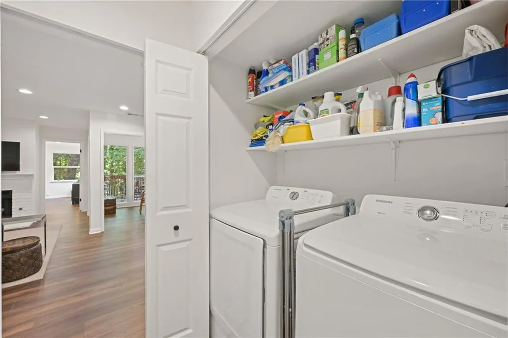 Dedicated laundry closet with shelving