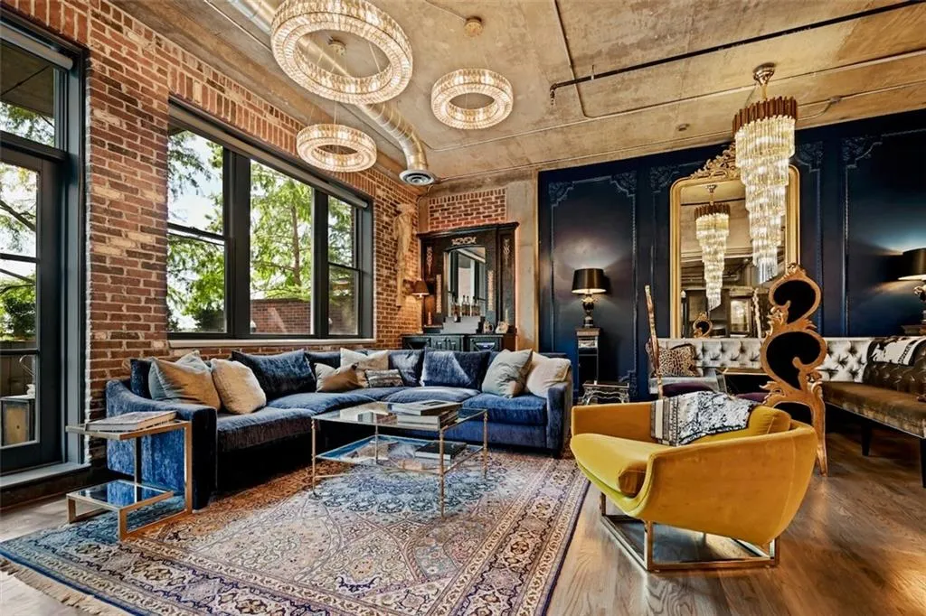 Building lobby with brick wall