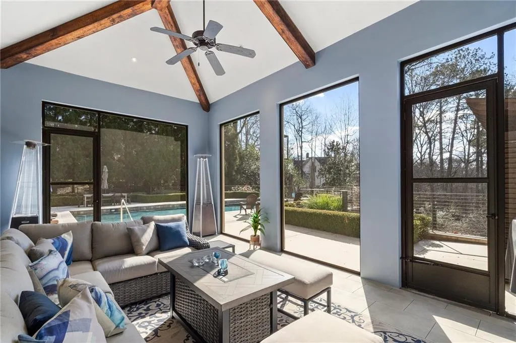 Walk out to pool, fireplace too.