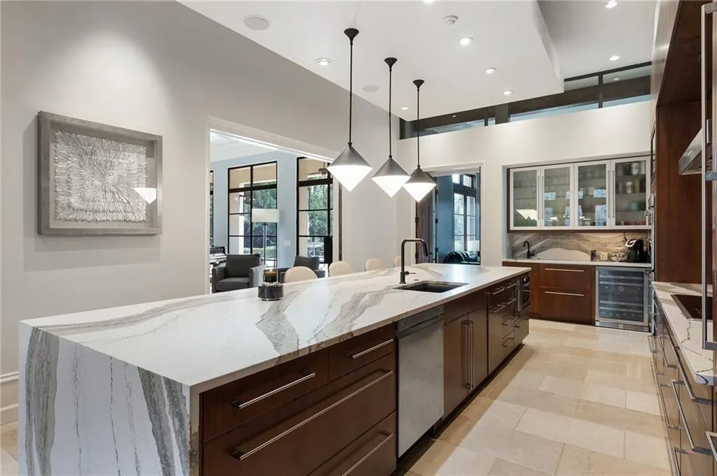 Double pocket doors open to the living room.