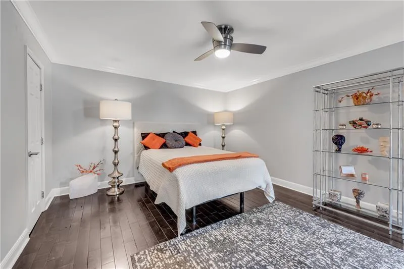 Oversized Secondary BR with Real Hardwood Floor, Remote-Control Ceiling Fan &Walk-In Closet.