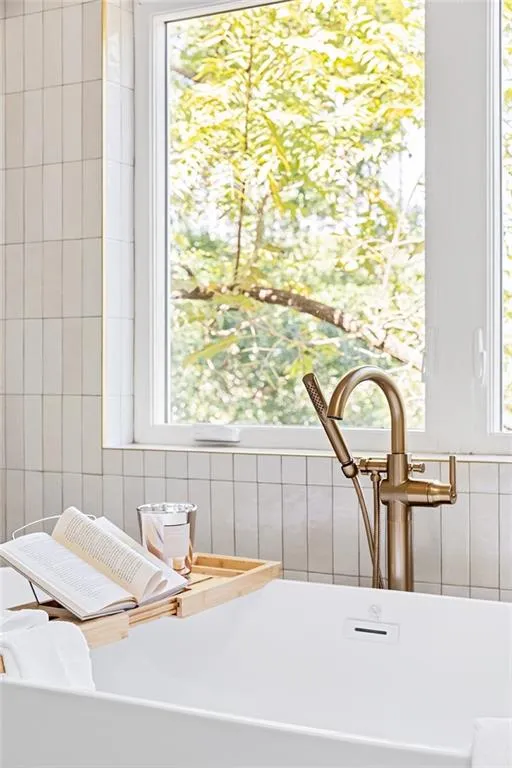 Detailed view of tile walls and a sink