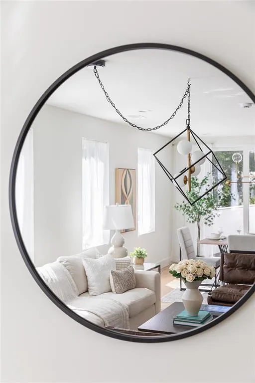 Living area with a chandelier
