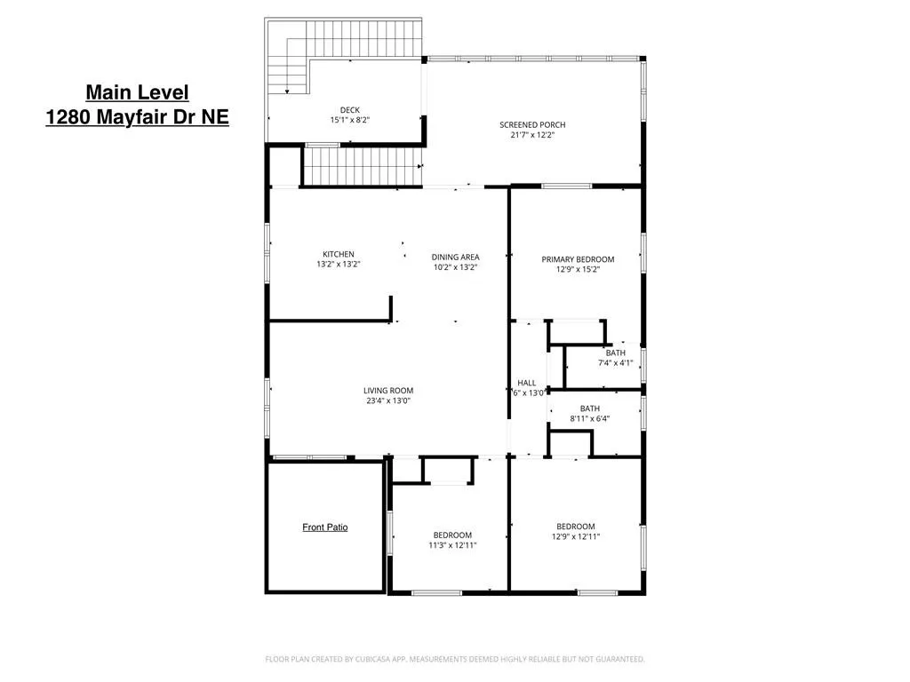 Main Level Floor Plan - Automated Measurement estimates 1600 sq ft finished on main level
