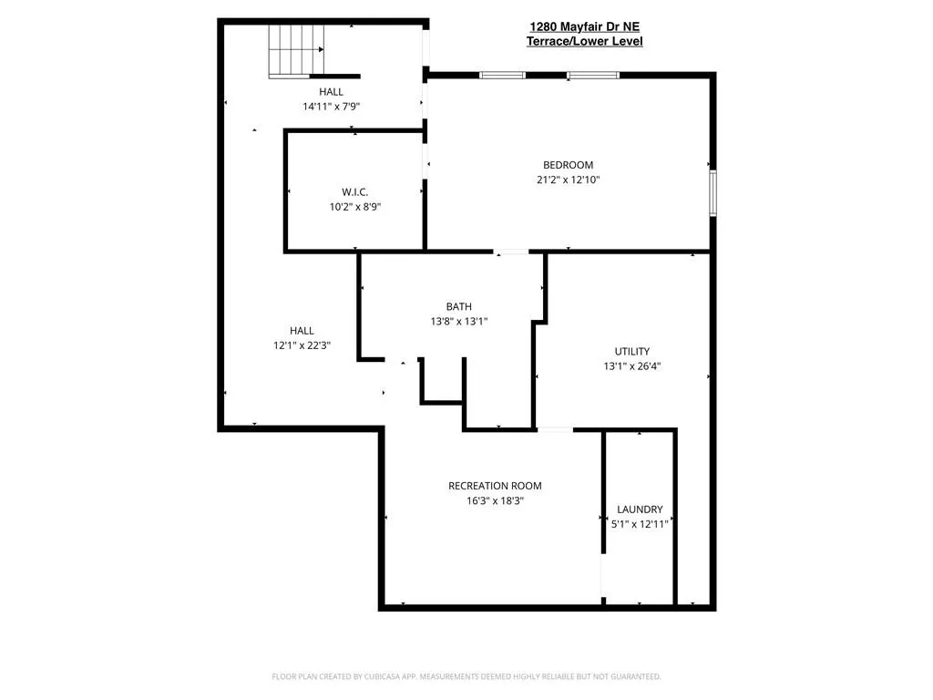 Lower Level Terrace Floor Plan - Automated Measurements estimate finished space as 1200 sq ft and unfinished at 220 sq ft.