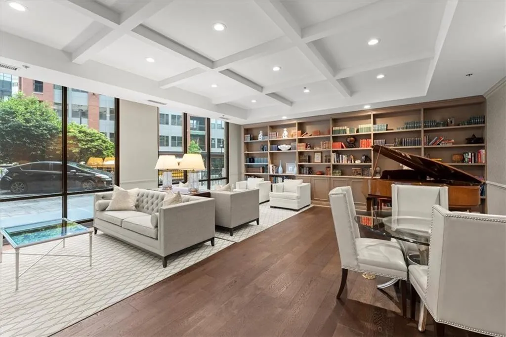 Office area with recessed lighting, beam ceiling, and coffered ceiling