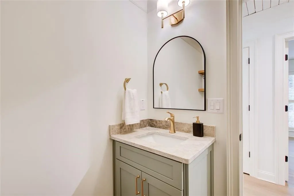 Powder room with quartzite counters