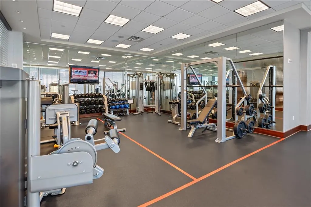 Exercise room with a drop ceiling