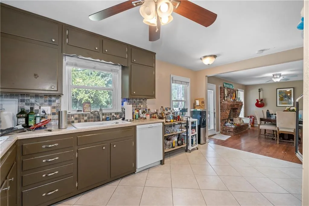 view from kitchen to family room/keeping area