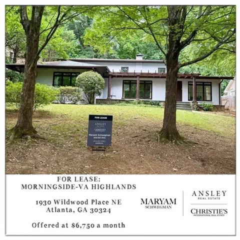 Promotional Listing. Displaying a single-story structure with associated landscaping, a "For Lease" sign, and property details including location, monthly rate, and agent information