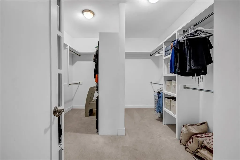 Walk in closet featuring light colored carpet