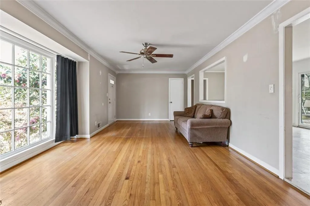 Living room with large, picture window.