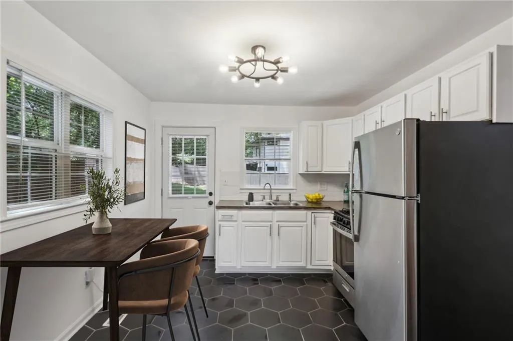The backyard is easily accessible from the kitchen